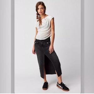 NWOT We The Free × Free People Madison Denim Midi Skirt In Black Size 25